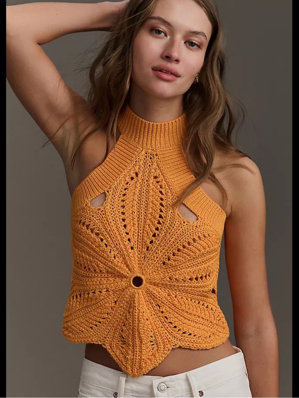 Anthropologie Halter Sweater Flower Tank